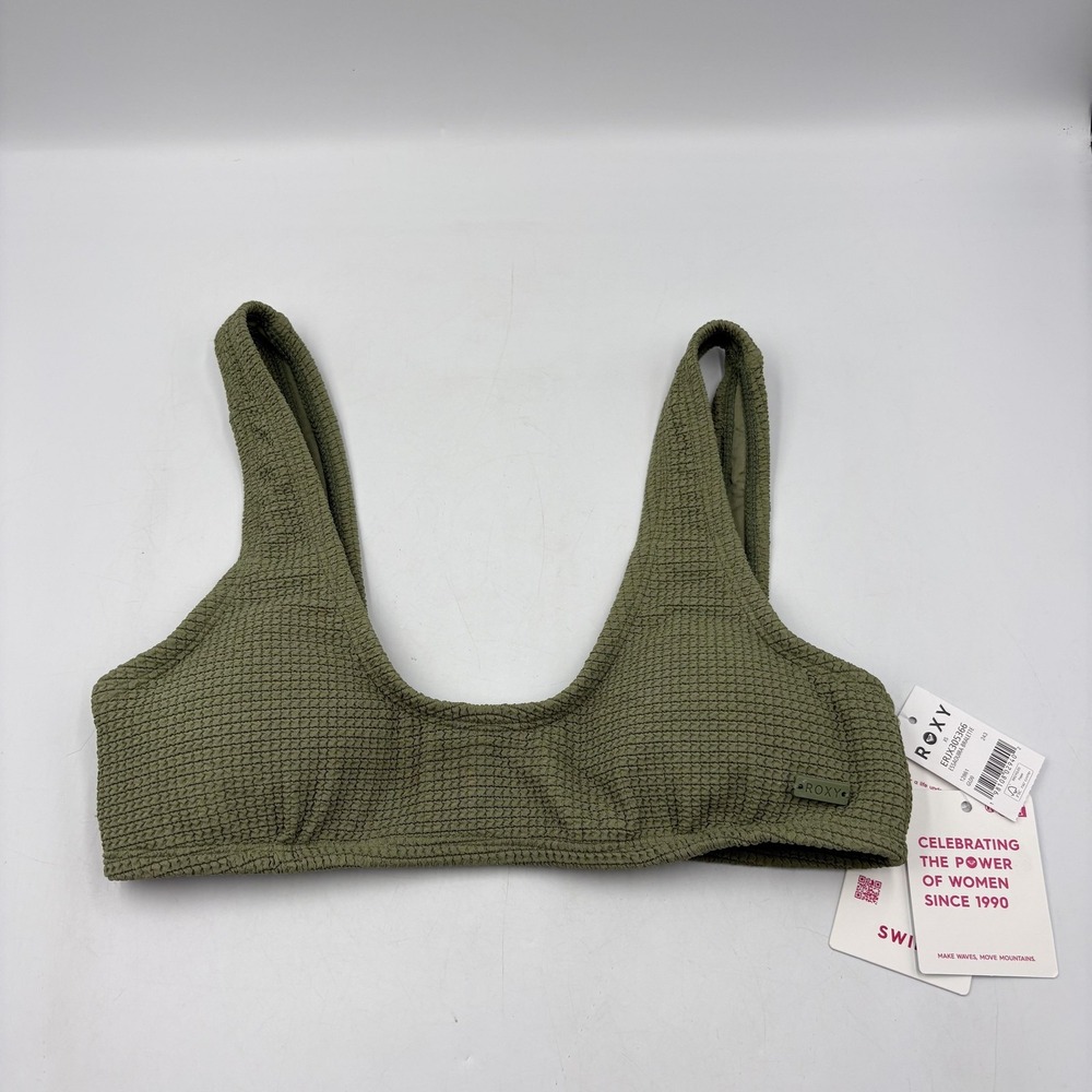 Roxy Swim Top Womens XS Green‎ Textured Bralette Bikini Lined Stretch Solid